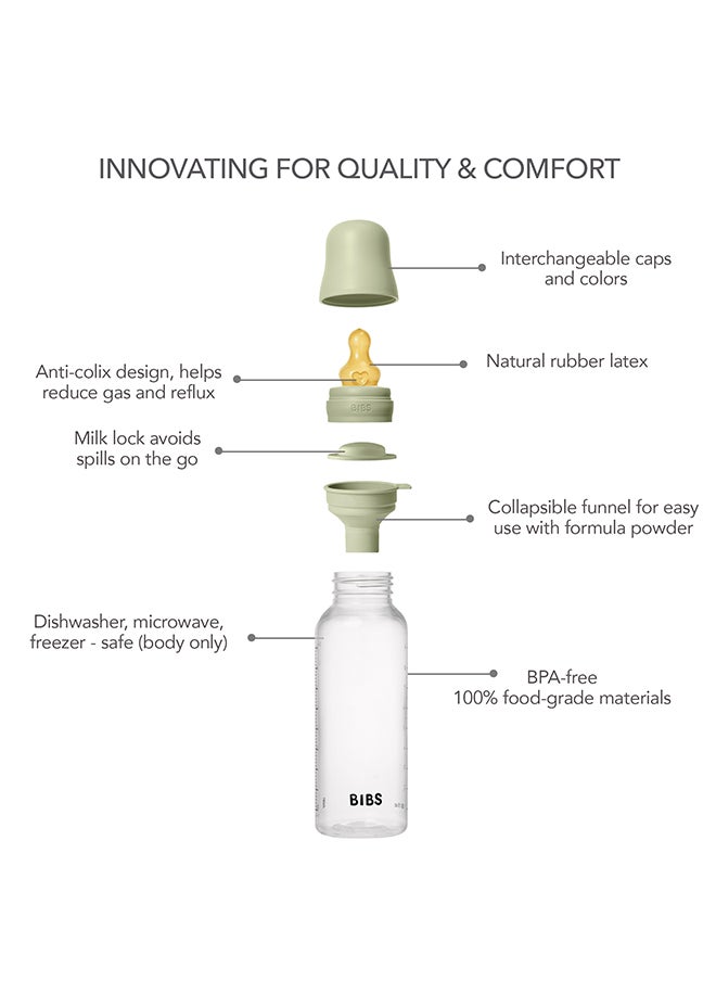 BIBS Pack Of 1 Baby Bottle Round Nipple Latex 270 Ml Medium Flow, Sage, 2 Months +  - Image 2
