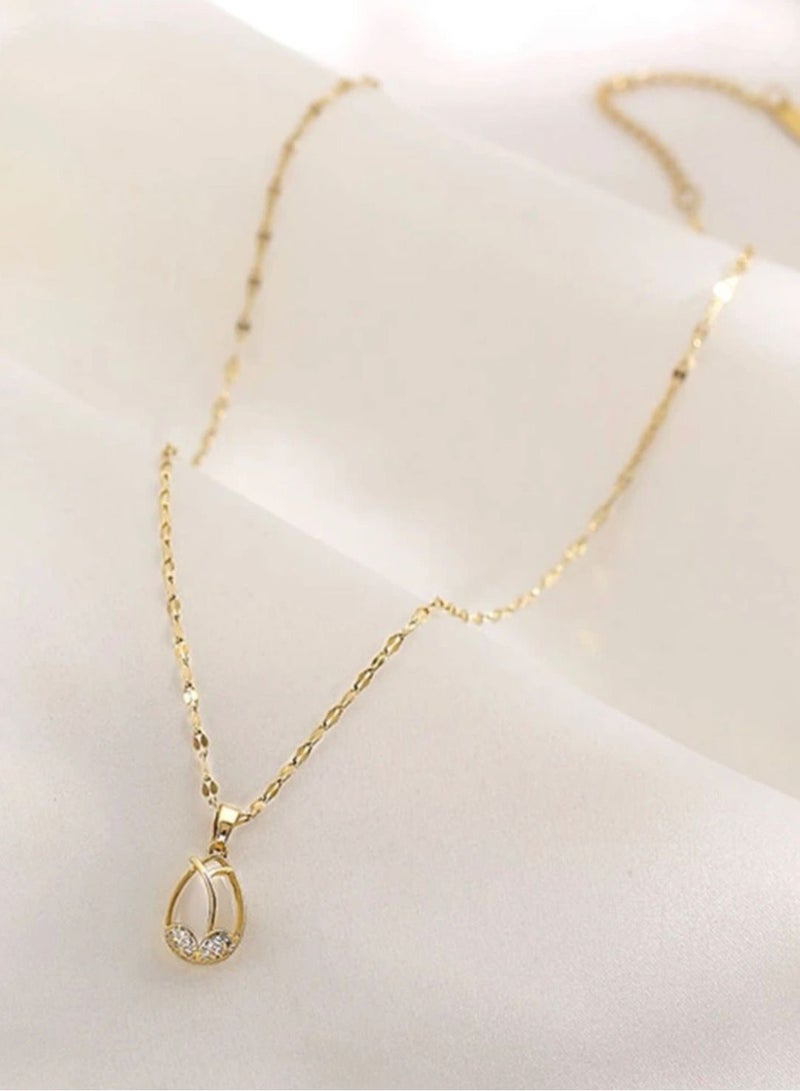 نون-شى سلسال مطلي باللون الذهبي عيار 18 مزين بتعليقة من حجر الراين مرصعة بالزركون - Image 3