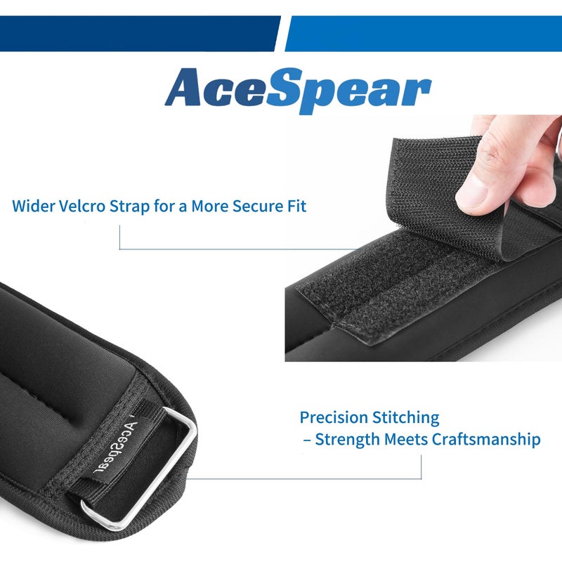 AceSpear Ankle Weights Sets for Men Women Kids 1lb 2lb 3lb 4lb 5lb Leg Weights Arm Wrist Weights Gym for Foot Exercise Training Workout Walking Jogging Yoga (Black, 1 lb x 2) - Image 3