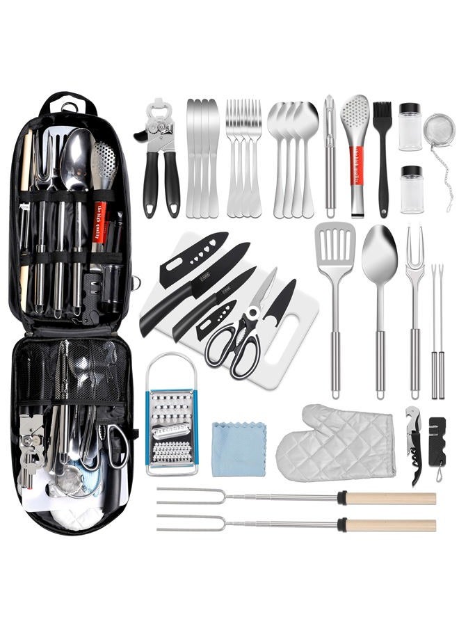 PRETTYFINE 35 Pcs Camping Kitchen Utensil Set Outdoor Kitchen Gear, Outdoor Cooking and Grilling Utensil Travel Set Perfect for Camping Accessories Cooking, RV Camp. Camping, BBQs, Parties and More - Image 1