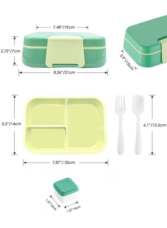 DB Innov. Lunch Box for Kid School, Bento Box with 3 Compartments, Leak-proof Food Container, Snack Box for Kids Adults Girls & Boys, Green - Image 2