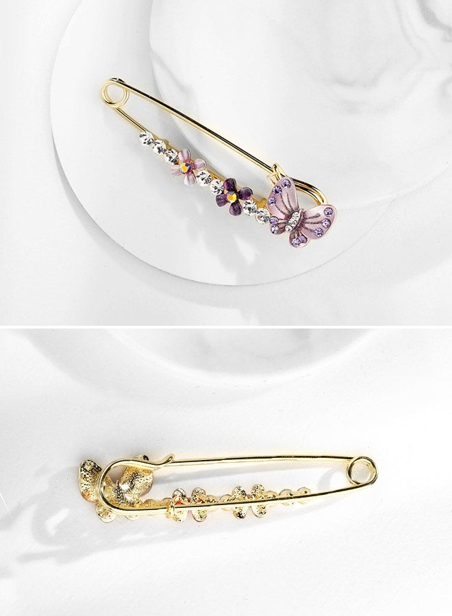 قطعتان من بروش زهرة الفراشة، دبابيس بروش مصنوعة من سبائك معدنية مقاومة للصدأ والبهتان، مشبك وشاح، مشبك وشاح كورسيج للنساء والفتيات (برتقالي + بنفسجي) - Image 4