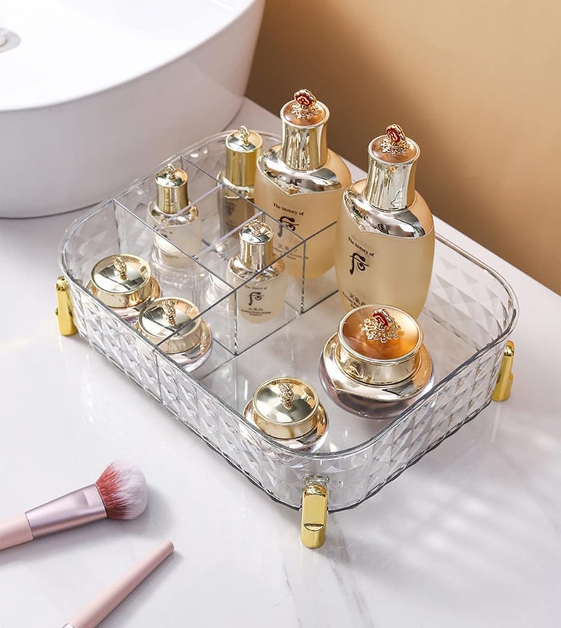 HOME CUBE Makeup Storage Organizer Bathroom Cosmetic Organizer Vanity Organizer Storage Tray for Toiletries Perfume Skincare Lipsticks Jewellery Dressing Table Countertop - Clear - Image 1