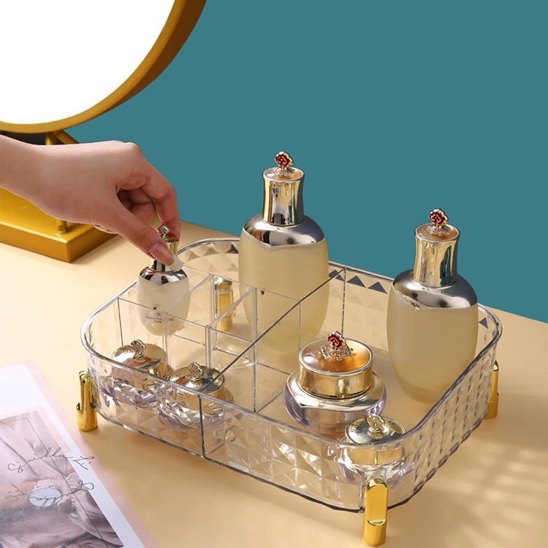 HOME CUBE Makeup Storage Organizer Bathroom Cosmetic Organizer Vanity Organizer Storage Tray for Toiletries Perfume Skincare Lipsticks Jewellery Dressing Table Countertop - Clear - Image 3