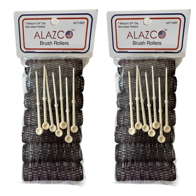 ALAZCO 14 pc Vintage Style Hair Roller Medium BRUSH ROLLERS  PINS Mesh Hair Curlers With Bristles 25x 34 with Flexible Locking Pins