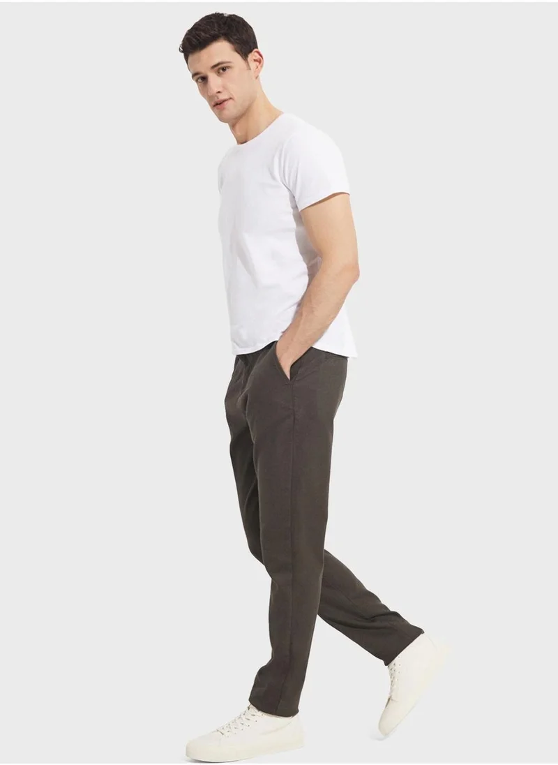 جون Textured Straight Fit Trousers