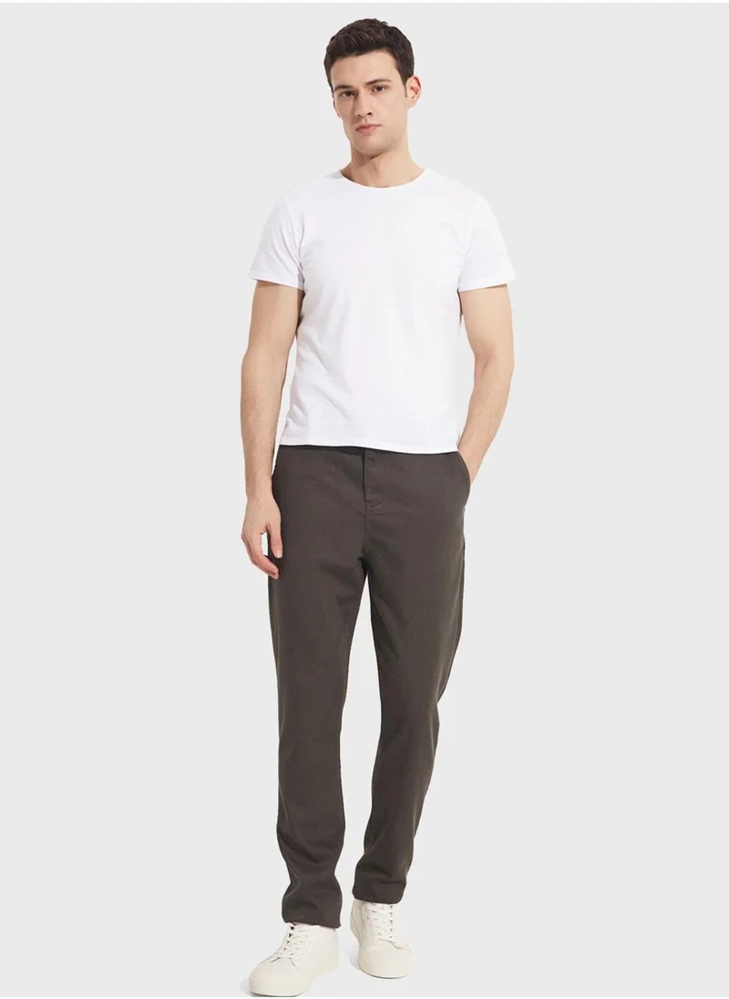 جون Textured Straight Fit Trousers