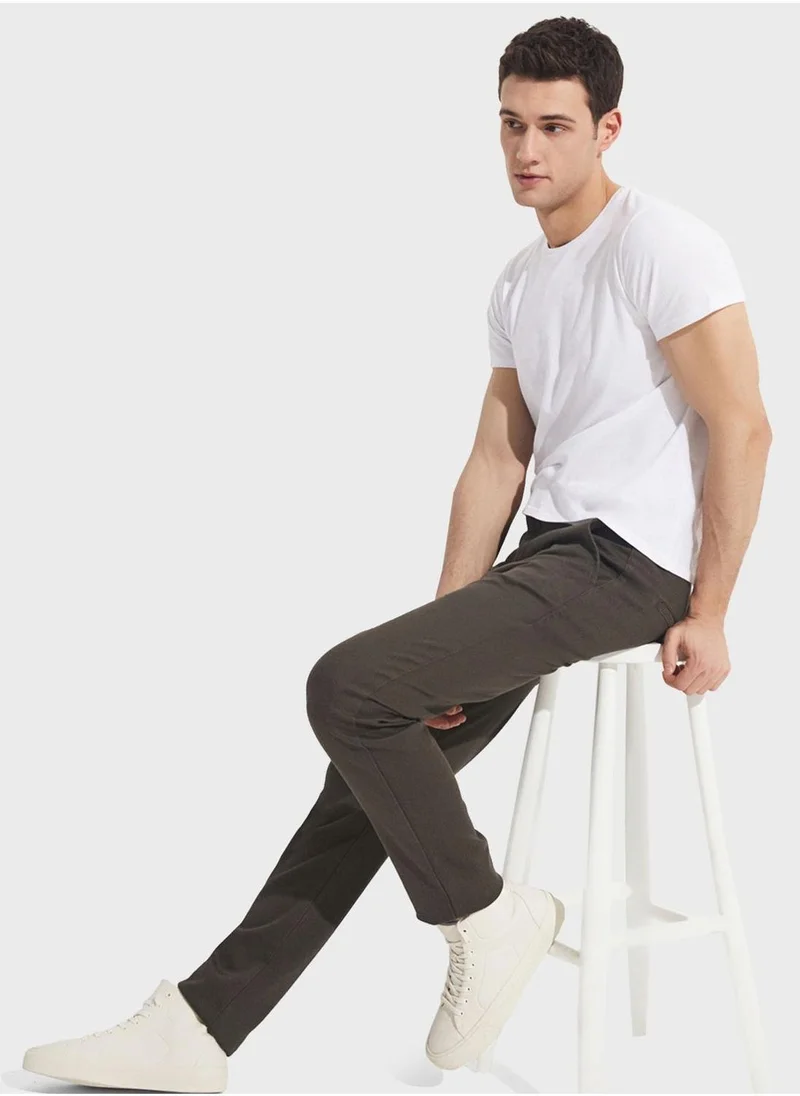 جون Textured Straight Fit Trousers
