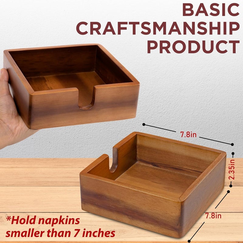 DEMIGO Acacia Lunch Napkin Holder 78 x 78 inches for Dining Table and Kitchen  Napkin Dispenser Made from Brown Acacia Wood  Premium Quality Feel for Dessert Beverage Party Dinner Luncheon Bar Table - Image 2