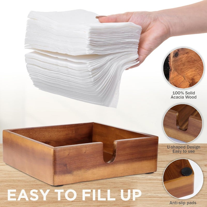 DEMIGO Acacia Lunch Napkin Holder 78 x 78 inches for Dining Table and Kitchen  Napkin Dispenser Made from Brown Acacia Wood  Premium Quality Feel for Dessert Beverage Party Dinner Luncheon Bar Table - Image 3
