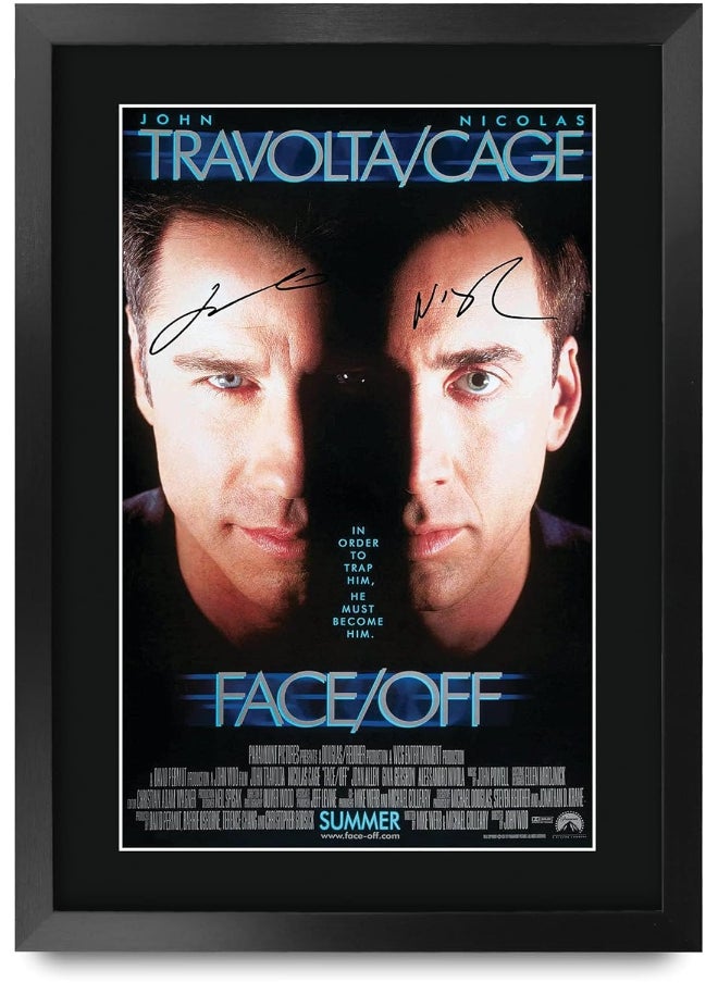 HWC Trading HWC Trading Face Off Movie Poster Nicholas Cage John Travolta Signed 16 x 12 inch Framed Gift Printed Autograph Film Print Photo Picture Display - 16" x 12" Framed  - Image 1