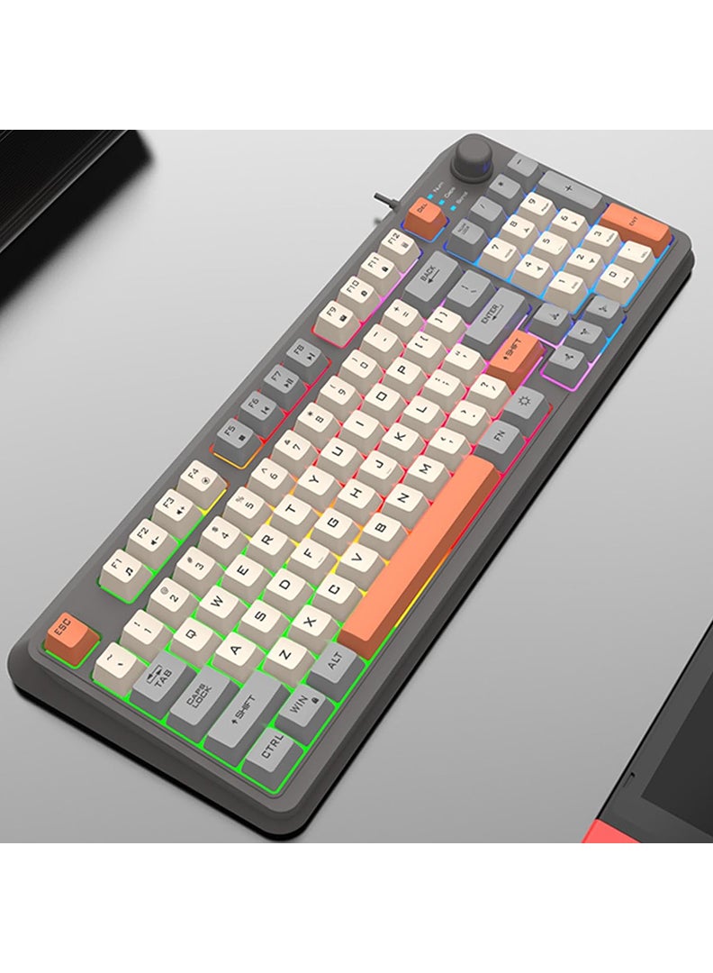 XUNFOX USB Wired Gaming Keyboard Three Color-Block Luminous Mechanical Hand Feel Station 94 Key for Gaming Computer PC Laptop Mechanical Keyboard Three Color Backlit Keyboard Grey - Image 5