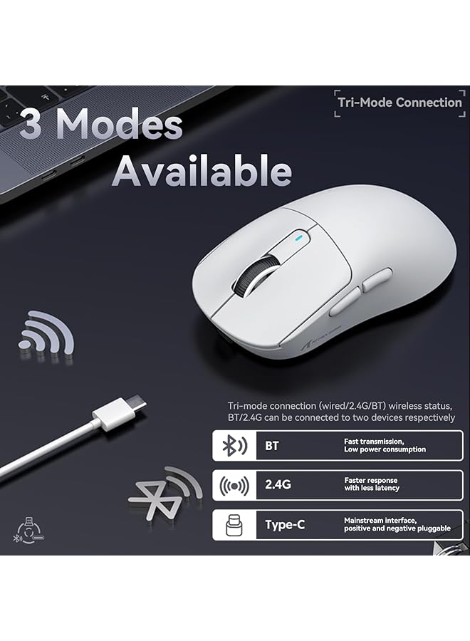 Attack Shark X3 49G Ultralight Mouse Pixart Paw3395 Gaming Sensor Bt/2.4G Wireless/Wired Gaming Mouse 26000 Dpi 200 Hours Battery Office Mice For Win11/Xbox/Ps/Mac (White) - Image 4