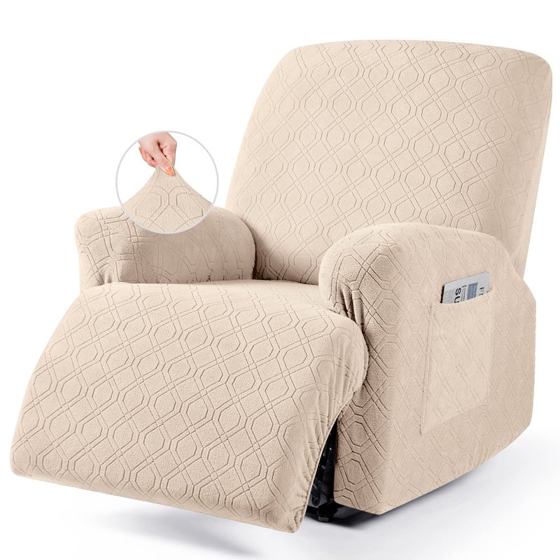 VANSOFY Recliner Chair Cover 3Pieces Stretch Recliner Covers for Recliner Chair Soft Reclining Chair Slipcover Furniture Protector for Dogs CatsCream