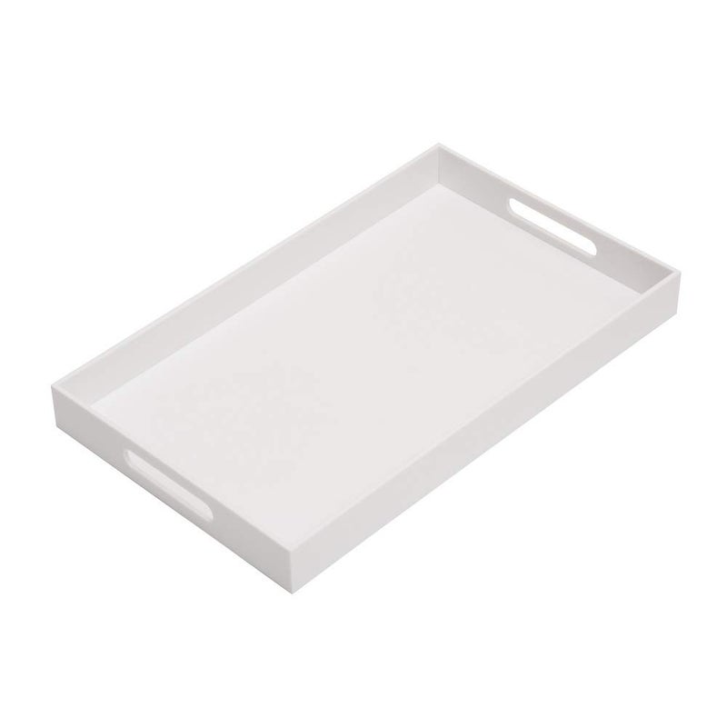 KEVLANG Glossy White Sturdy Acrylic Serving Tray with Handles12x20 InchServing Coffee Appetizer BreakfastKitchen Countertop Makeup Drawer OrganizerVanity Table Ottoman Decorative Tray