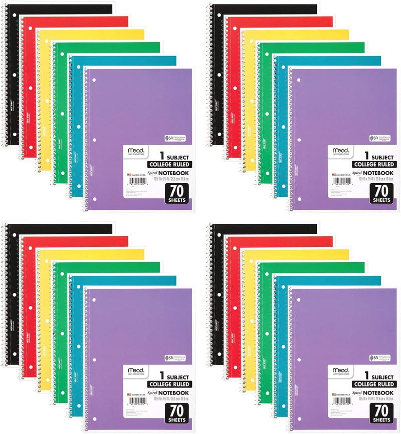 Mead Spiral Notebooks, 1 Subject, College Ruled, 70 Sheets, 24 Pack (73705) - Image 1