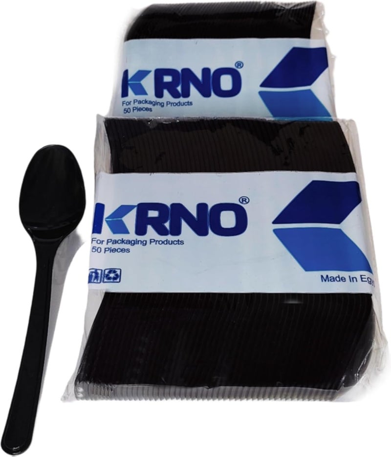 Krno Disposable Durable Plastic Spoons (50 Pieces) - Black