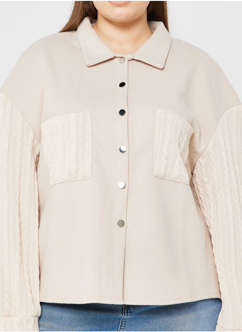 Ella Plus Knit Textured Pocket Detail Jacket