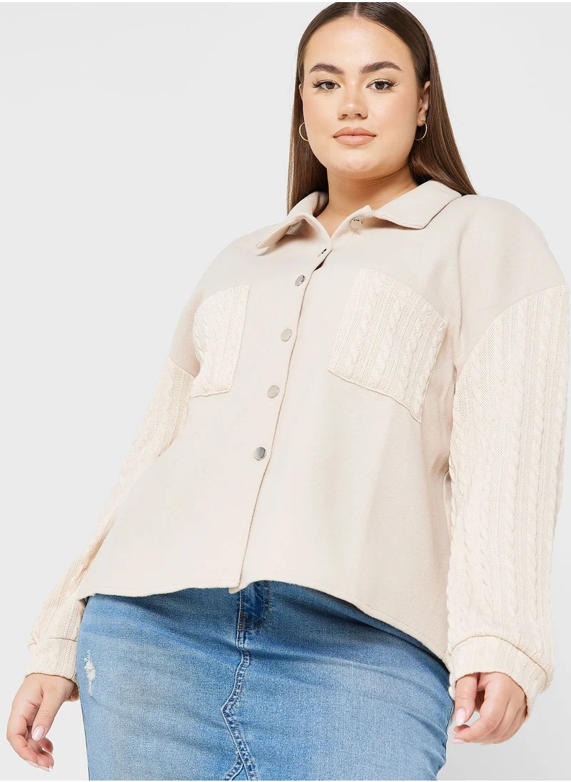 Ella Plus Knit Textured Pocket Detail Jacket