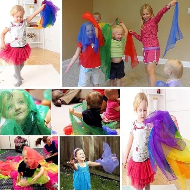 Juggling Scarves 30-Pack 60cm X 60cm Durable Nylon - Color-Coded For Group Organization Lightweight Dance Scarves for Music Class Activities Kids Movement Play - Image 3