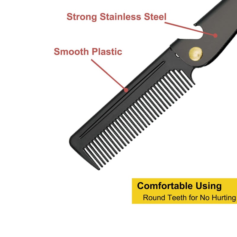 Avenoir Stainless Steel Folding Comb, Pocket Comb for Men and Women, Black - Image 4