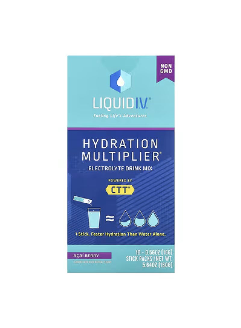 Hydration Multiplier, Electrolyte Drink Mix, Acai Berry, 10 Stick Packs, 0.56 oz (16 g) Each