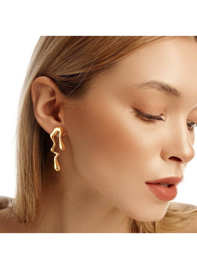 MPRAINBOW أقراط ذهبية للنساء - أقراط كبيرة مطلية بالذهب عيار 14 قيراط، أقراط أذن من الفولاذ المقاوم للصدأ مضادة للحساسية للأذان الحساسة، مجوهرات عصرية، هدايا عيد الميلاد أو عيد الميلاد لها - Image 3