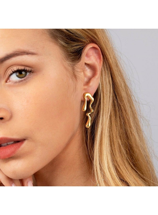 MPRAINBOW أقراط ذهبية للنساء - أقراط كبيرة مطلية بالذهب عيار 14 قيراط، أقراط أذن من الفولاذ المقاوم للصدأ مضادة للحساسية للأذان الحساسة، مجوهرات عصرية، هدايا عيد الميلاد أو عيد الميلاد لها - Image 2