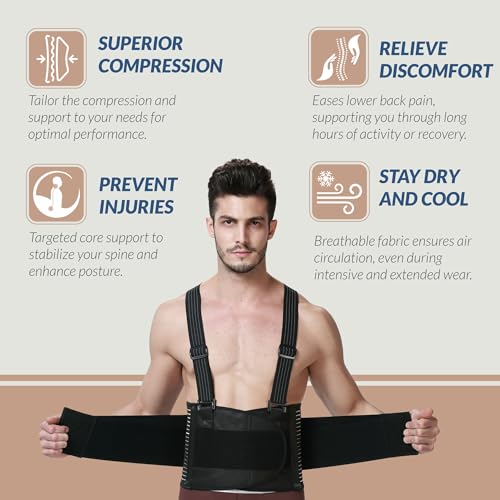 NeoTech Care Back Brace with Suspenders for Work - Industrial Lifting Safety, Elastic Compression, Hook & Loop Closure (Black, Size XXL) - Image 4