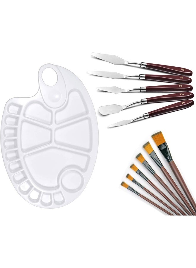 Premify 12 Pieces Painting Brush, Palette & Knife Set, Stainless Steel Acrylic Oil Painting Knives & Brushes, Fabric Paints Tools, Artist Paint Mixing Scraper, Oval Reusable Pallette Art - Image 1