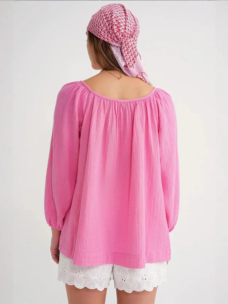 Mixray Powder Pink Mixray Buttoned Muslin Blouse for Women | Best Price UAE