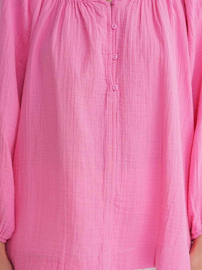 Mixray Powder Pink Mixray Buttoned Muslin Blouse for Women | Best Price UAE