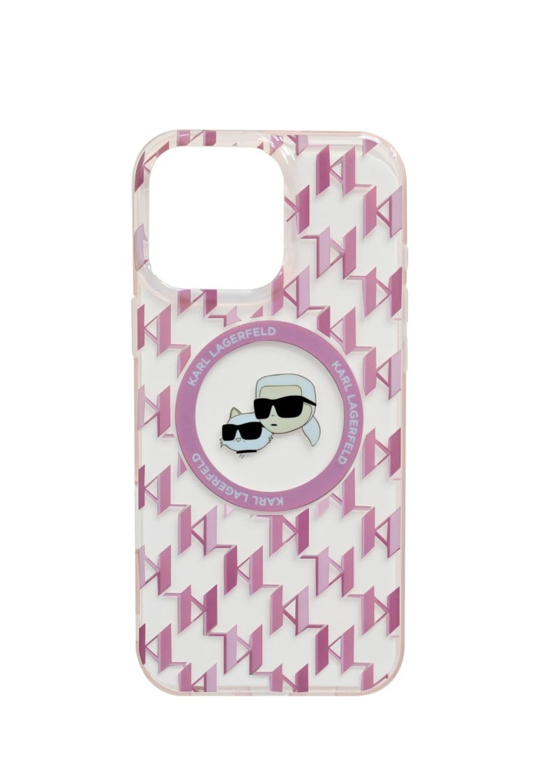 كارل لاغرفيلد Karl Lagerfeld Magsafe IML Transparent Hard Case with Karl & Choupette Heads For  iPhone 16 Pro Max - Pink