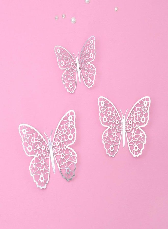 Tuqiso 24-Pieces Butterfly Cake Decorations Acrylic Hollow Out Shinning Butterfly Cake Toppers for Baby Shower Wedding Birthday Party Decor (Silver) - Image 2