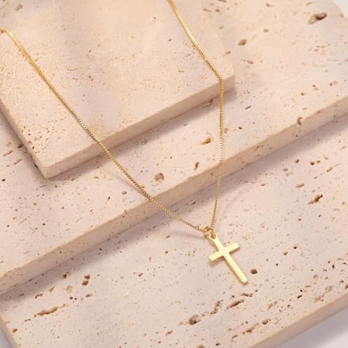 Rotnso Cross Necklace for Women 14K Gold Plated Dainty Small Cross Pendant Choker Simple Trendy Cute Cross Charm Box Chain Necklace Easter Basket Stuffers Baptism Religious Faith Jewelry Gift - Image 5