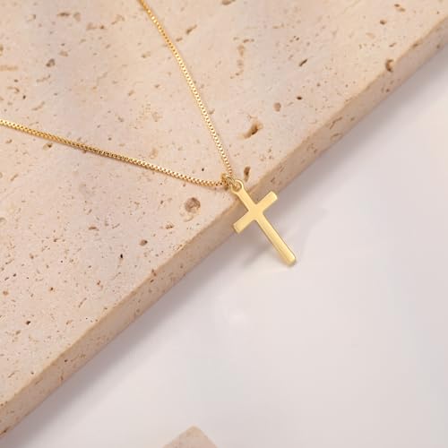 Rotnso Cross Necklace for Women 14K Gold Plated Dainty Small Cross Pendant Choker Simple Trendy Cute Cross Charm Box Chain Necklace Easter Basket Stuffers Baptism Religious Faith Jewelry Gift - Image 4