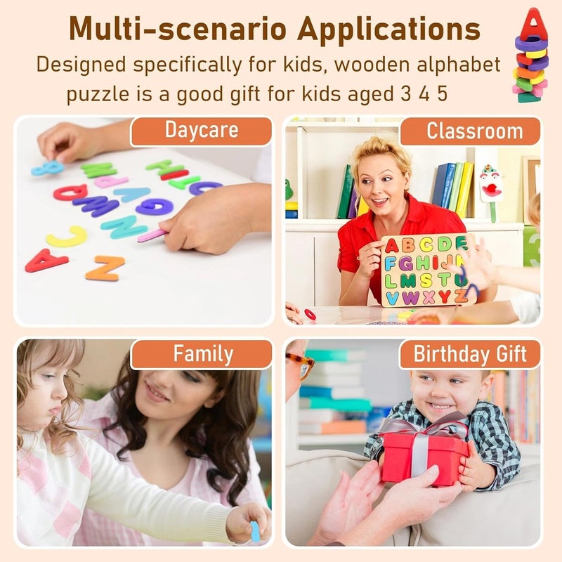 Winbar Wooden Puzzles for Toddlers, 3pack Alphabet Shape Puzzles for Kids 1-3 Wooden Montessori Toddler Puzzles Wooden Alphabet Number Shape Puzzles for Kids 1-3 Years Old Boys & Girls | 3 in 1 Wooden Puzzle, Alphanumeric Graphics Cognitive, for toddlers 3-5 make, natural wood, gift for a birthday - Image 5