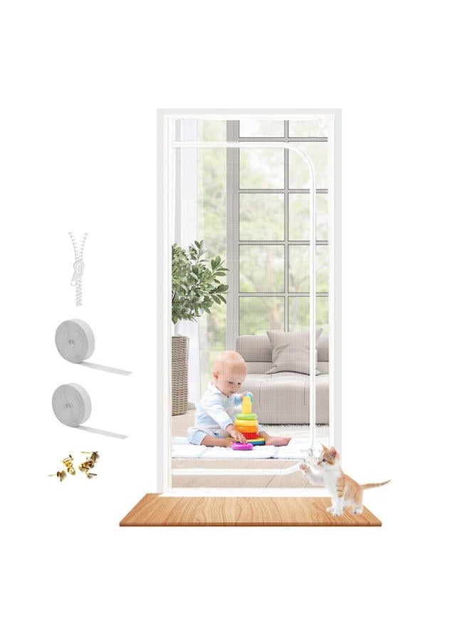 Dixutzi Upgraded Pet Screen Door Thickened Cat Resistant Mesh Screen Door for Living Room, Bedroom, Patio, Dog Cat Scratch Proof Screen with Zipper Closure (Fits Door Size up to 32''x 80'', White) - Image 1