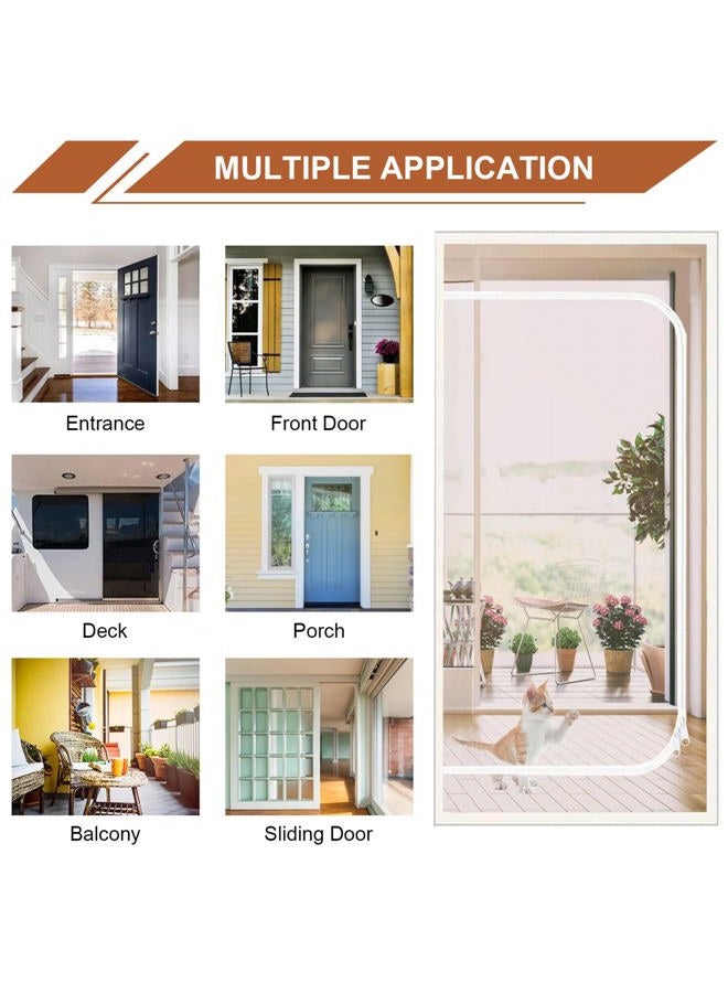 Dixutzi Upgraded Pet Screen Door Thickened Cat Resistant Mesh Screen Door for Living Room, Bedroom, Patio, Dog Cat Scratch Proof Screen with Zipper Closure (Fits Door Size up to 32''x 80'', White) - Image 2