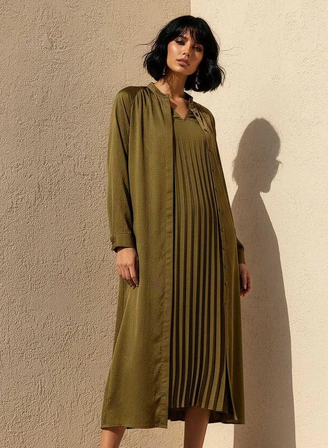 ايكونيك Iconic Pleated A line Women Dress with Longline Shrug