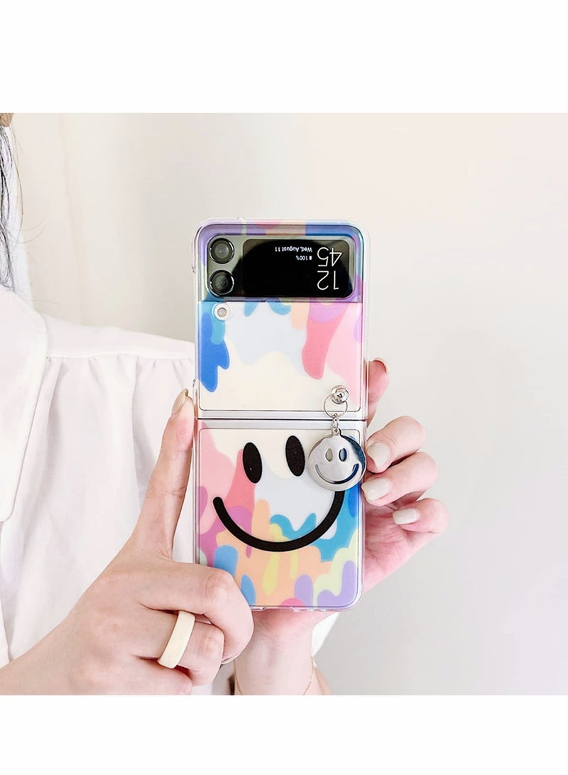 Excefore Samsung Galaxy Z Flip 3, Cute Smile Clear Phone Case with Strap Wrist, Slim Stylish Protective Bumper Case, Hard Anti-Scratch Phone Fashion Cover Women Girls - Image 1
