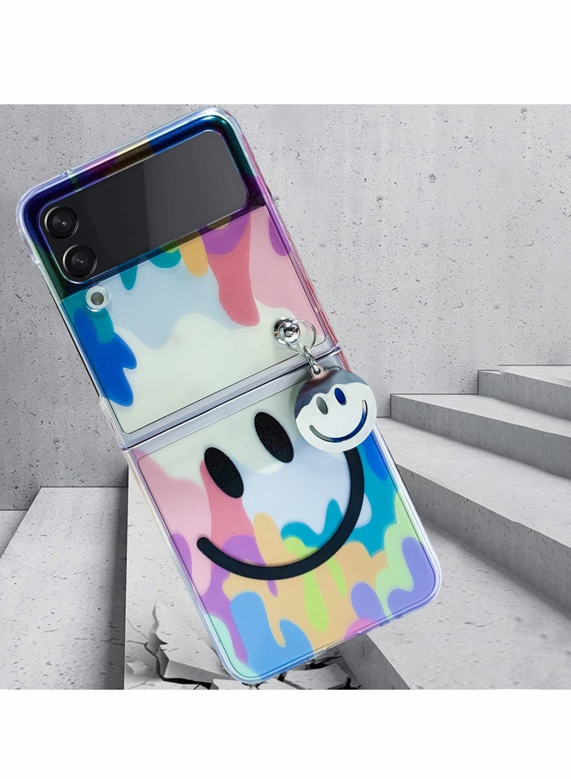 Excefore Samsung Galaxy Z Flip 3, Cute Smile Clear Phone Case with Strap Wrist, Slim Stylish Protective Bumper Case, Hard Anti-Scratch Phone Fashion Cover Women Girls - Image 2