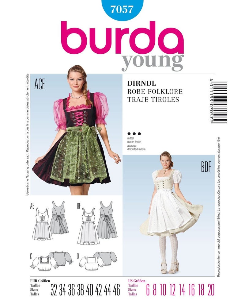 Burda Sewing pattern, 7057 - Folklore Dress, Young