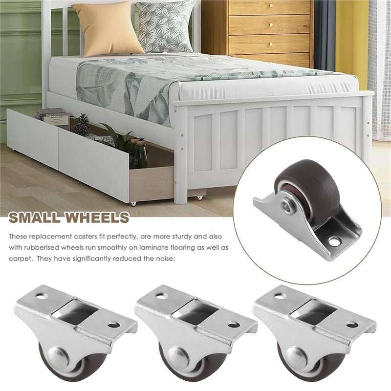 Low Profile 8Pcs Mini Rubber Casters Small Non Swivel Wheels For Furniture Black - Image 5