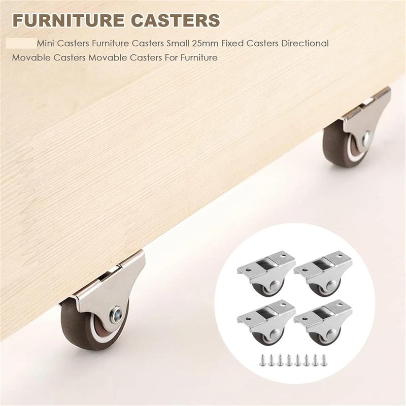 Low Profile 8Pcs Mini Rubber Casters Small Non Swivel Wheels For Furniture Black - Image 4