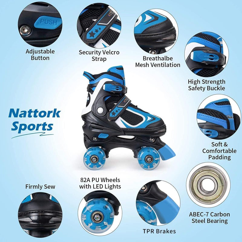 Nattork Kids Roller Skates for Boys - Blue for Big Kids Age 7 8 9 10 - Adjustable All Light up Wheels Indoor Outdoor Sports Birthday Gift for Son and Grandson - Image 2