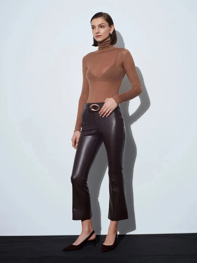 ديلفين Dilvin High-Waist Faux Leather Flare Leggings