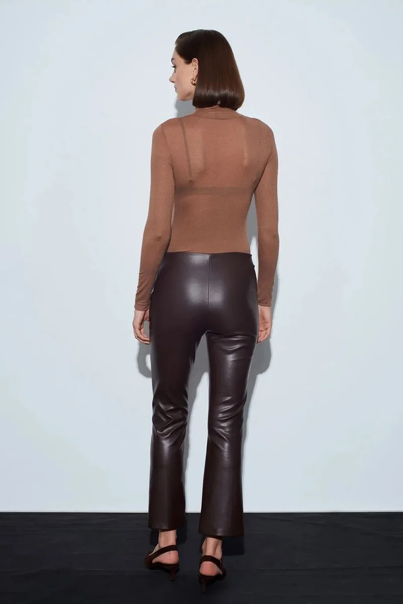Dilvin Coffee Brown DILVIN High-Waist Faux Leather Flare Leggings for Women | Best Price UAE
