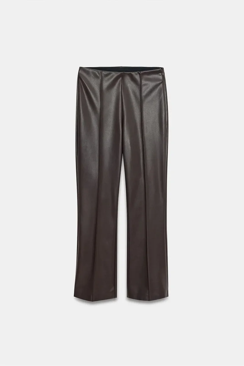 Dilvin Coffee Brown DILVIN High-Waist Faux Leather Flare Leggings for Women | Best Price UAE