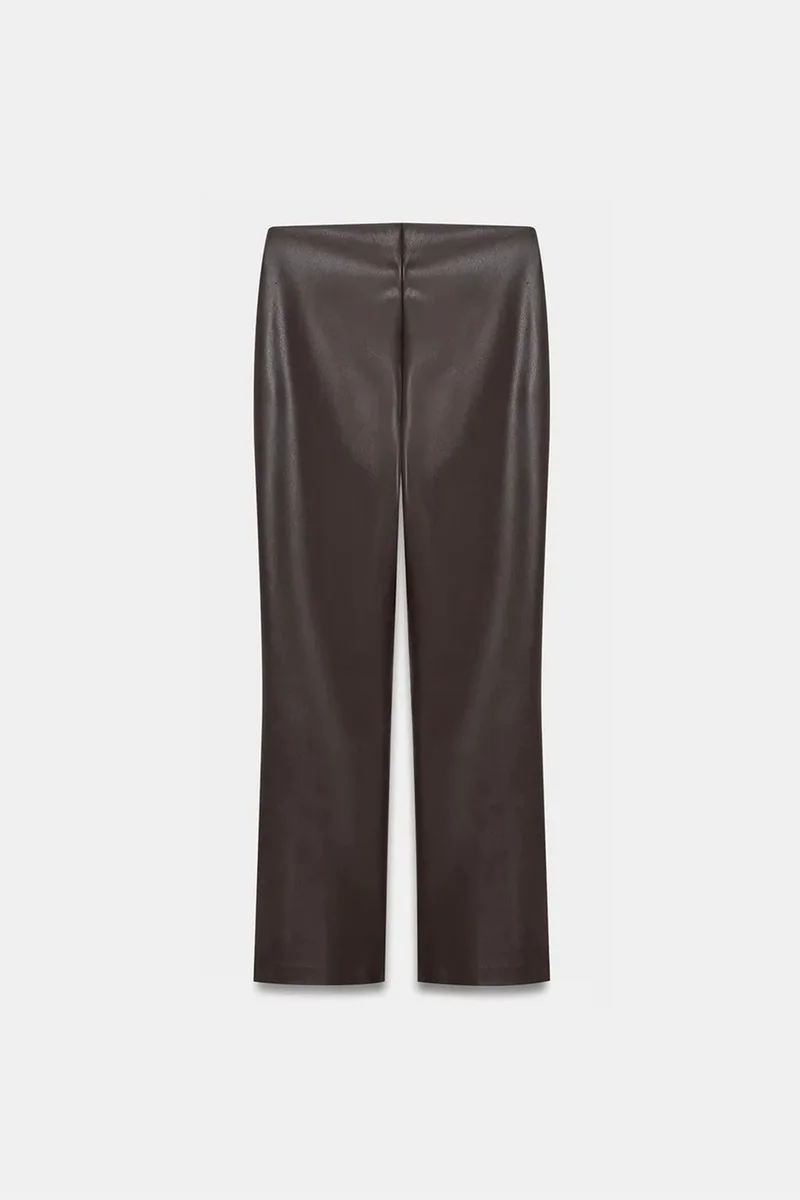 Dilvin Coffee Brown DILVIN High-Waist Faux Leather Flare Leggings for Women | Best Price UAE
